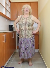 Granny In Kitchen With Hairy Big Tits