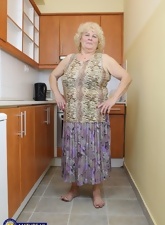 Granny In Kitchen With Hairy Big Tits