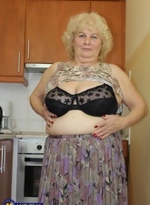 Granny In Kitchen With Hairy Big Tits