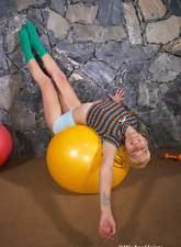 Blonde Gym Ball Pussy Tease Pics