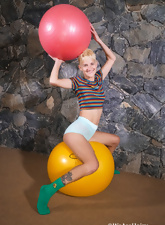 Blonde Gym Ball Pussy Tease Pics