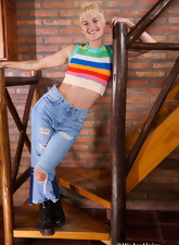 Blonde On Staircase Nude Tease Pics