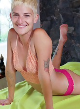 Playful Blondie With Hairy Pussy Shots