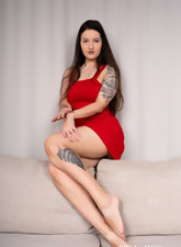 Brunette Hairy Pussy Red Lingerie Pics