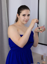 Brunette In Blue Dress Hairy Pussy Galler