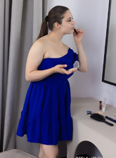 Brunette In Blue Dress Hairy Pussy Galler