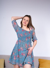 Hairy Brunette Nude In Blue Dress Gallery