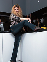 Mature in stockings toys hairy pussy solo in kitchen
