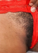 Ebony Hairy Pussy Nude Gallery In Red Stockings