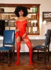 Ebony Hairy Pussy Nude Gallery In Red Stockings