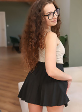 Naked Glasses Brunette Pics With Bushy Pussy