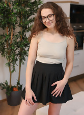 Naked Glasses Brunette Pics With Bushy Pussy