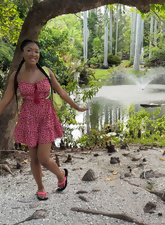 Babe In Pink Dress And Bikini Outdoor