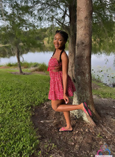 Babe In Pink Dress And Bikini Outdoor