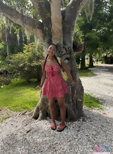 Babe In Pink Dress And Bikini Outdoor